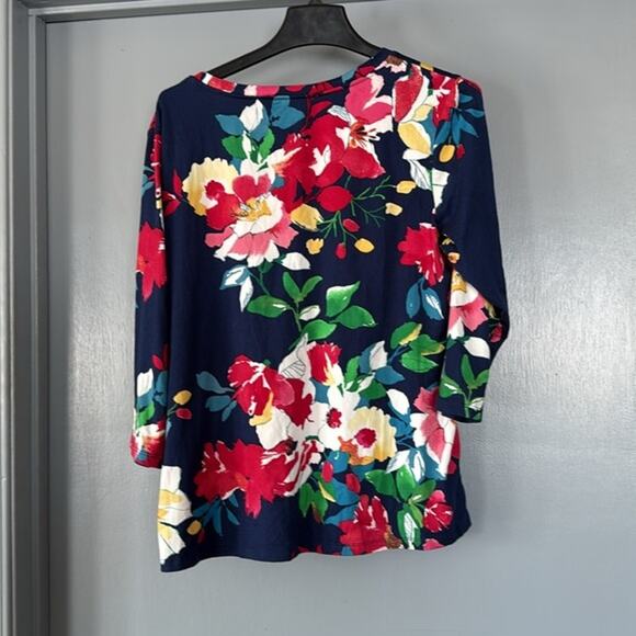 Pioneer Woman Bright Floral V-Neck Pullover Top 3/4 Sleeves sz Medium - Picture 2 of 6